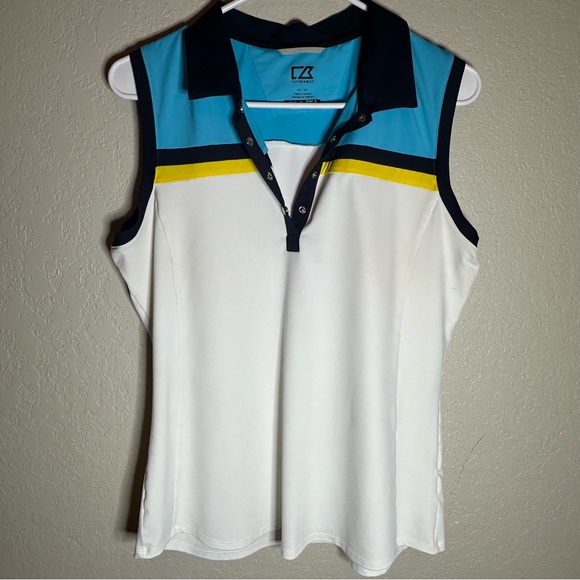Cutter & Buck Tops - Cutter & Buck White and Blue Sleeveless Polo Tank Top